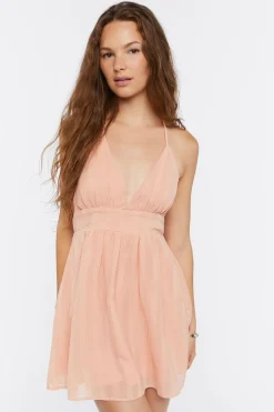 Striped Open-Back Halter Mini Dress
