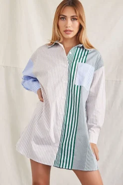 Striped Patternblock Shirt Dress