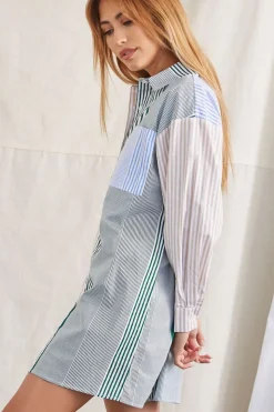 Striped Patternblock Shirt Dress