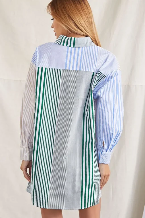 Striped Patternblock Shirt Dress