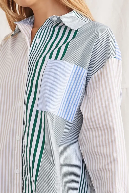 Striped Patternblock Shirt Dress
