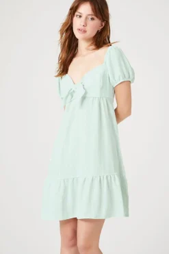 Striped Puff-Sleeve Mini Dress