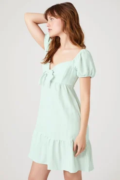 Striped Puff-Sleeve Mini Dress