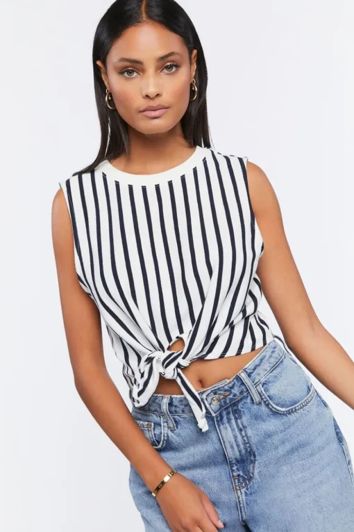 Striped Tie-Hem Crop Top