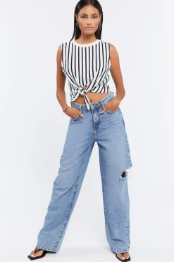 Striped Tie-Hem Crop Top