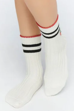 Striped-Trim Cherry Crew Socks