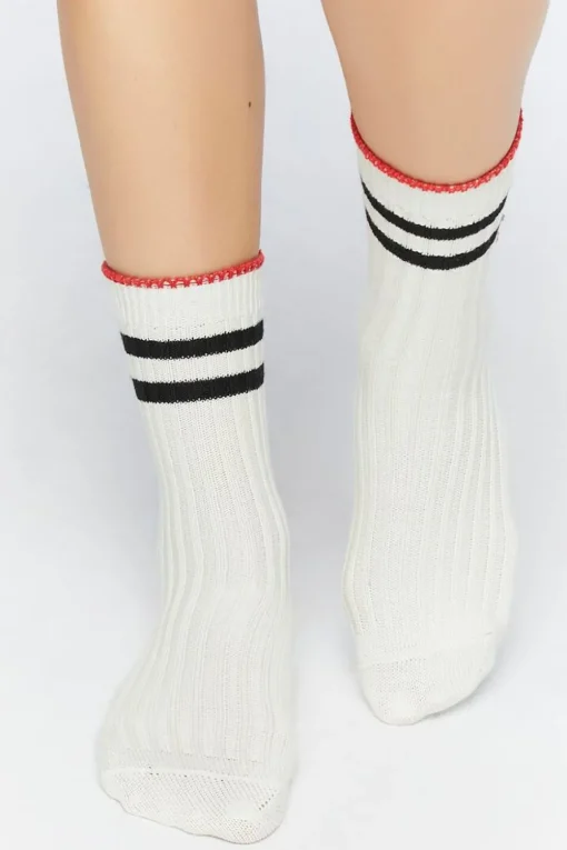 Striped-Trim Cherry Crew Socks