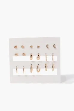 Stud & Open-End Hoop Earring Set