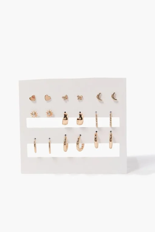 Stud & Open-End Hoop Earring Set