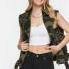 Studded Camo Denim Moto Vest