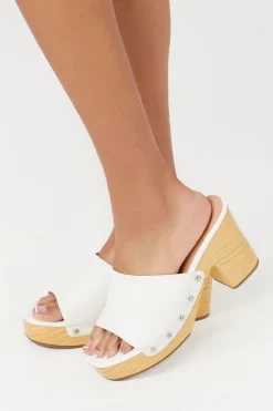Studded Faux Leather Clog Heels