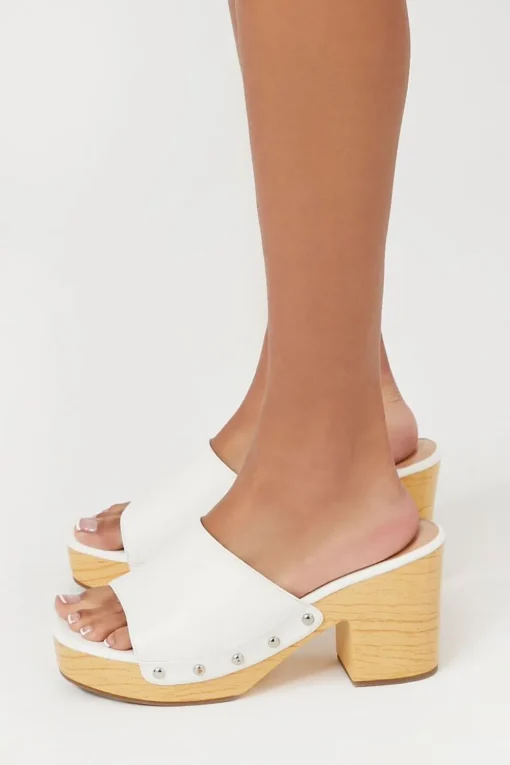 Studded Faux Leather Clog Heels
