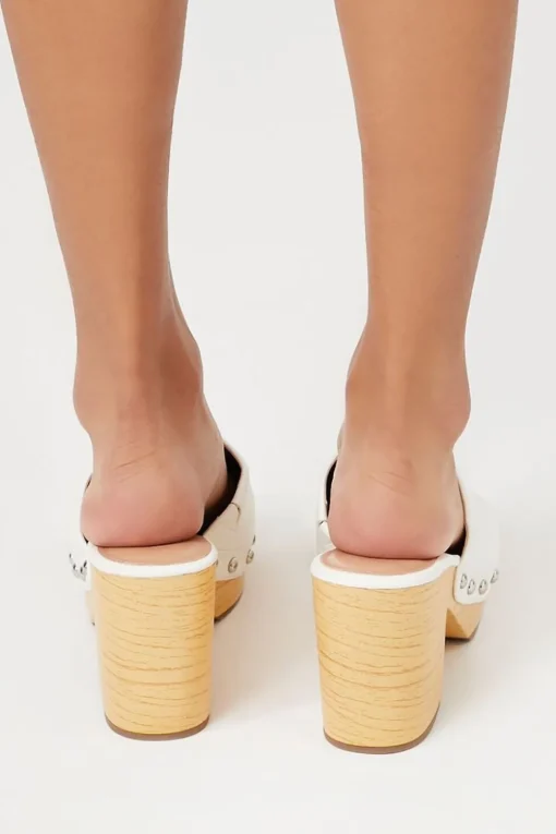 Studded Faux Leather Clog Heels