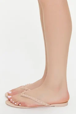 Studded Faux Leather Thong Sandals