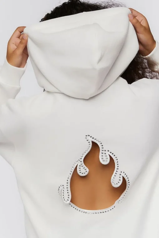 Studded Flame Cutout Hoodie