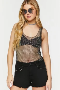 Studded Mid-Rise Denim Shorts