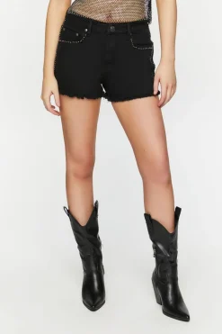 Studded Mid-Rise Denim Shorts