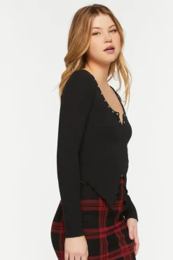 Studded Split-Front Crop Top