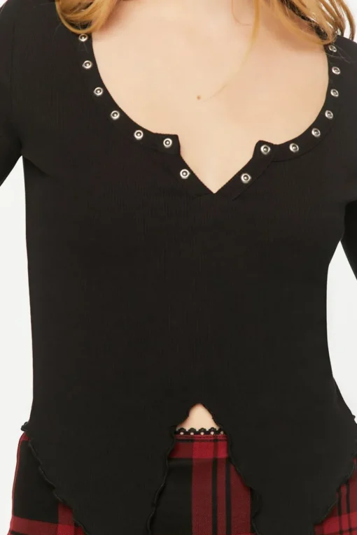 Studded Split-Front Crop Top