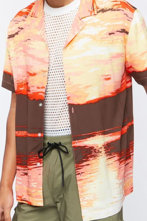 Sunset Graphic Cuban Collar Shirt