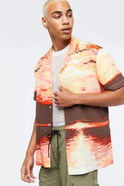 Sunset Graphic Cuban Collar Shirt