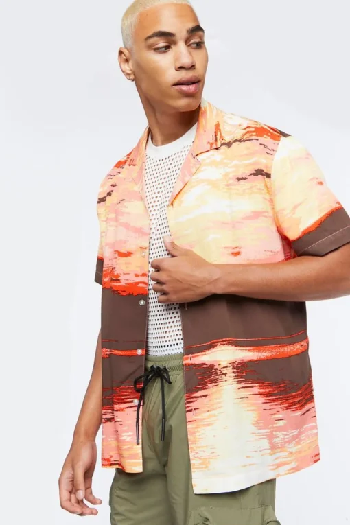 Sunset Graphic Cuban Collar Shirt