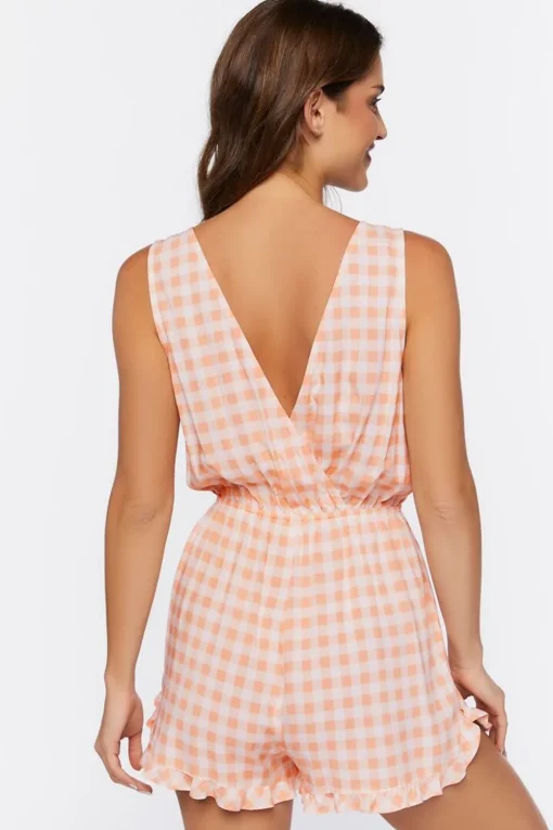 Surplice Gingham Romper