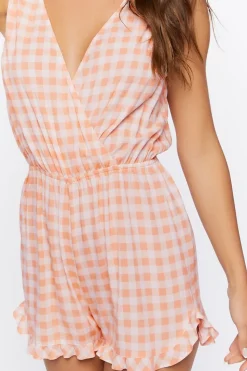 Surplice Gingham Romper