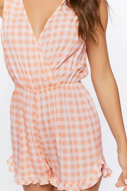 Surplice Gingham Romper