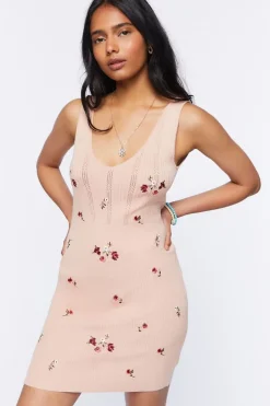 Sweater-Knit Embroidered Mini Dress