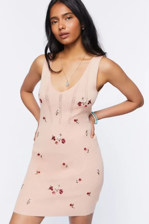 Sweater-Knit Embroidered Mini Dress