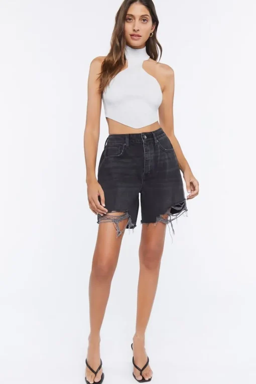 Sweater-Knit Mock Neck Crop Top