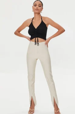 Sweater-Knit Ruched Crop Top