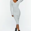 Sweater-Knit V-Neck Midi Dress