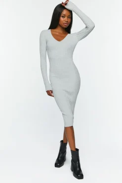 Sweater-Knit V-Neck Midi Dress