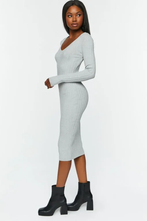 Sweater-Knit V-Neck Midi Dress