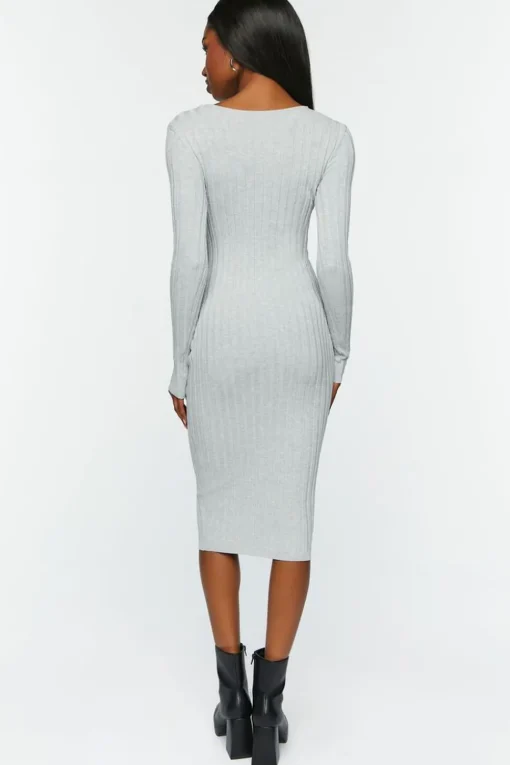 Sweater-Knit V-Neck Midi Dress