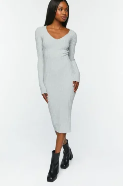 Sweater-Knit V-Neck Midi Dress