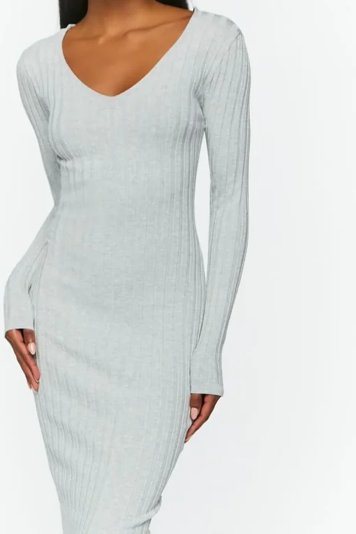 Sweater-Knit V-Neck Midi Dress