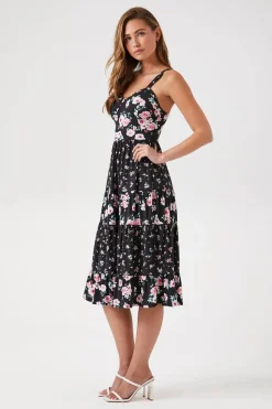 Sweetheart Floral Print Midi Dress