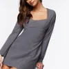 Sweetheart Long-Sleeve Mini Dress
