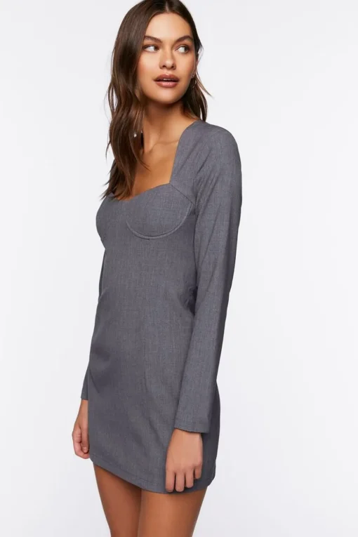 Sweetheart Long-Sleeve Mini Dress