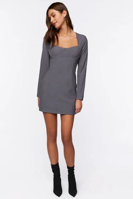 Sweetheart Long-Sleeve Mini Dress