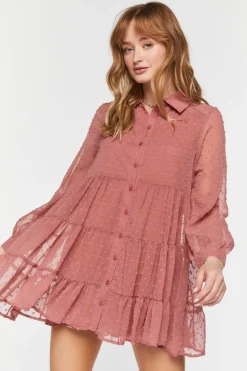 Swiss Dot Tiered Shirt Dress