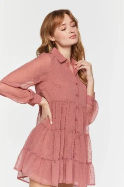 Swiss Dot Tiered Shirt Dress
