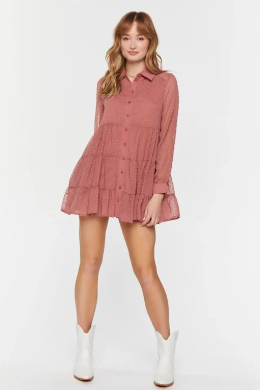 Swiss Dot Tiered Shirt Dress