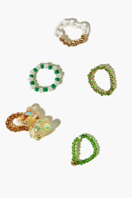 Teddy Bear Beaded Ring Set