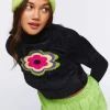 Textured Flower Graphic Sweater