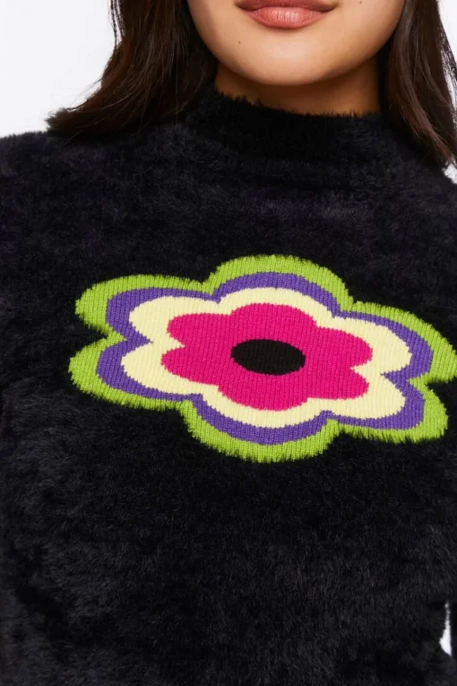 Textured Flower Graphic Sweater