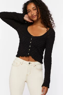 Textured Long-Sleeve Crop Top